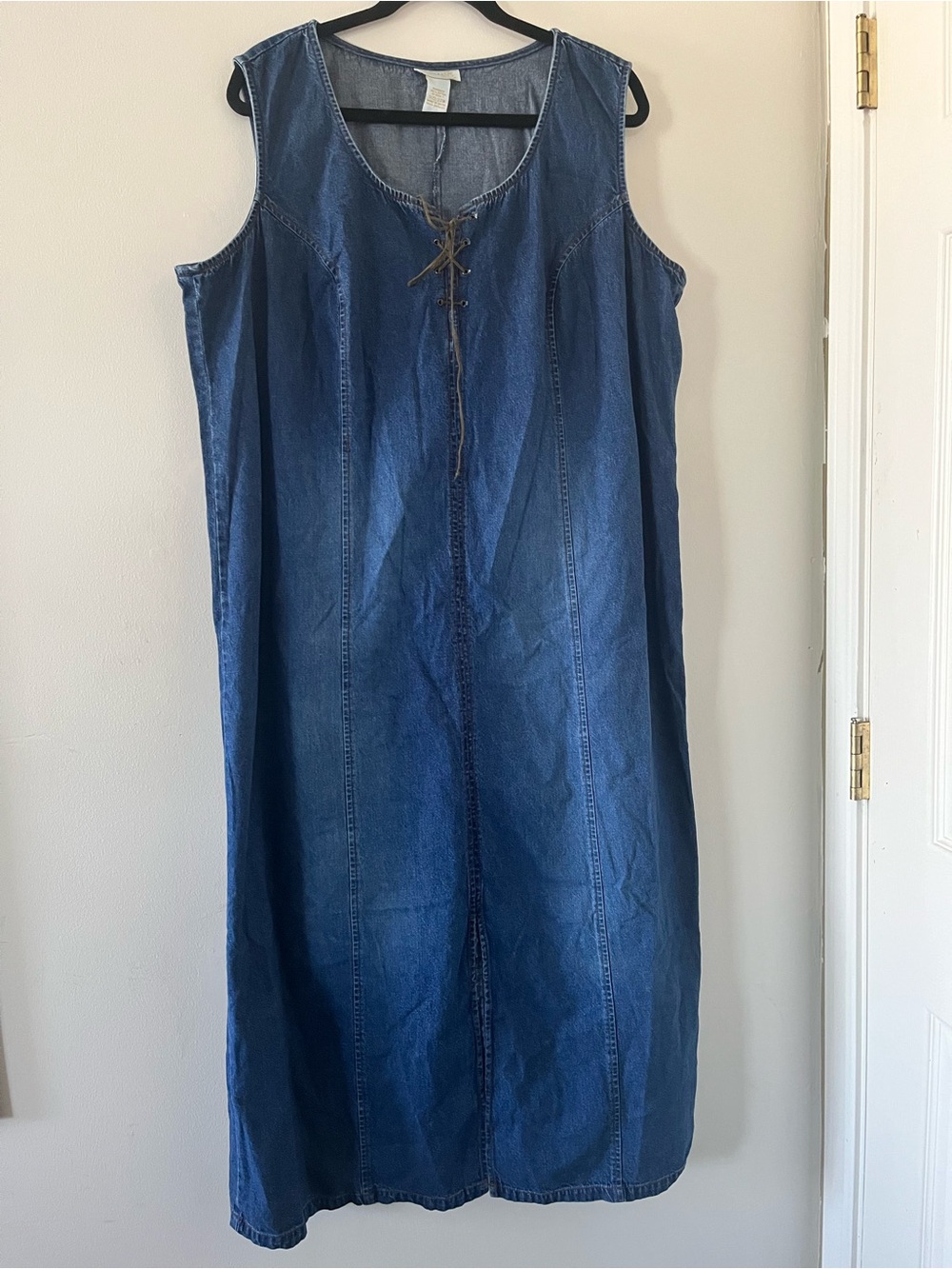Vintage Denim Sleeveless Midi Dress 22W 100% Cotton Lace Up Western Cottagecore